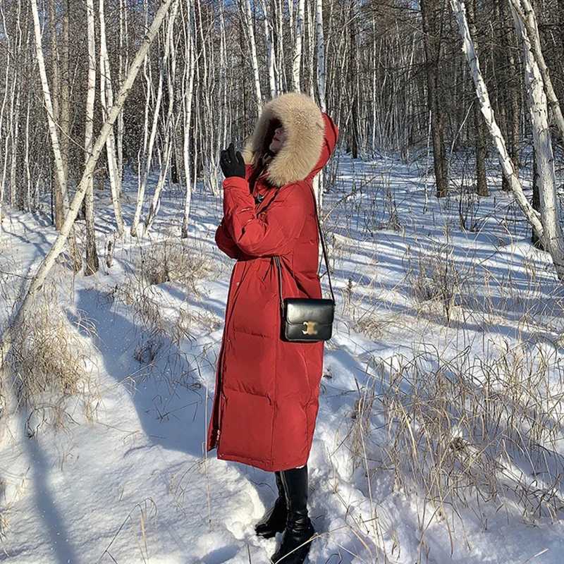 Womens Winter with fur collar Hooded Coat Down Cotton Jacket Warm Parkas Clothing Snow Outwear Winter Long Windproof OutercoatX241019