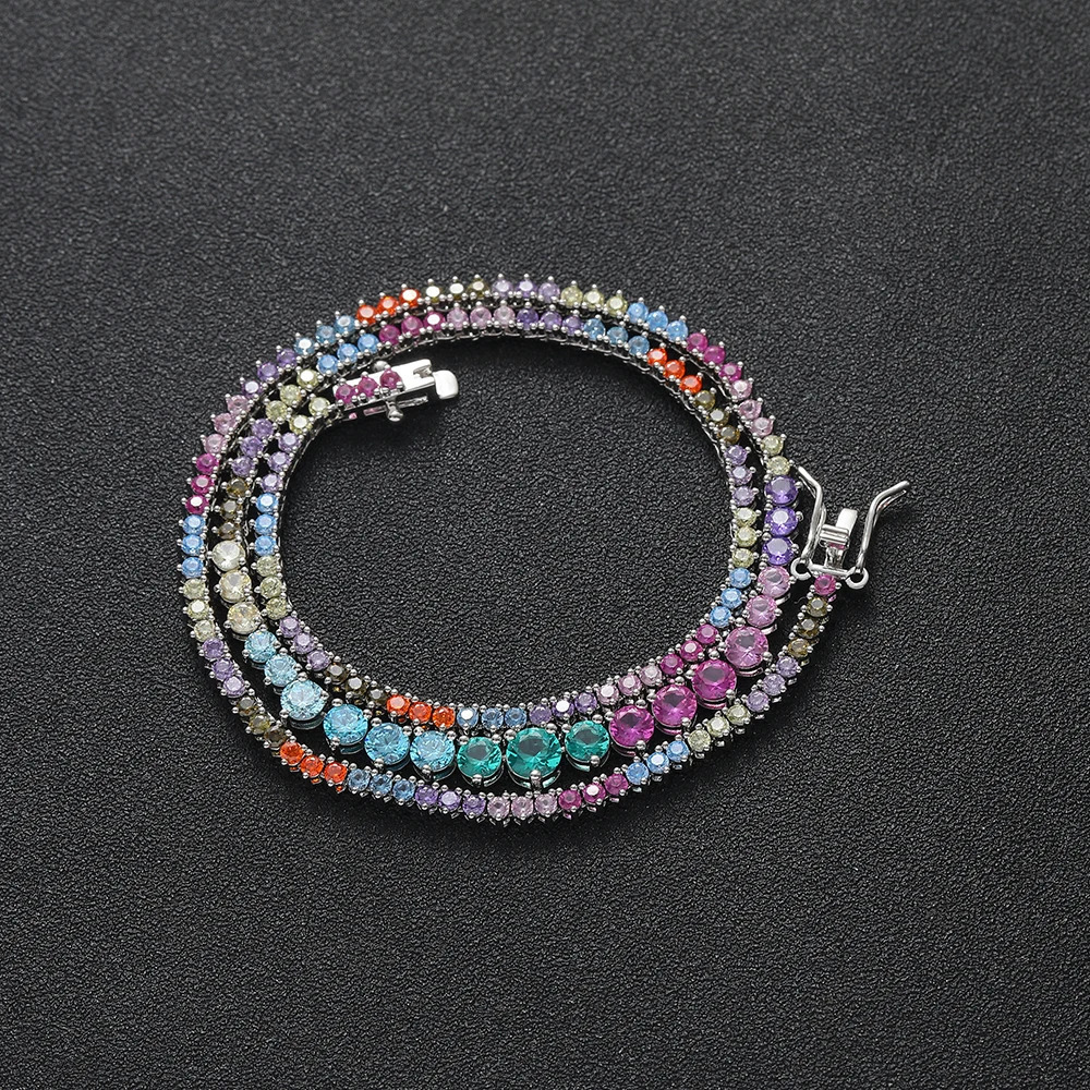 2mm to 5mm colored brass tennis ball CZ chain with 3 forks fashionable womens zircon necklace BC154 241018