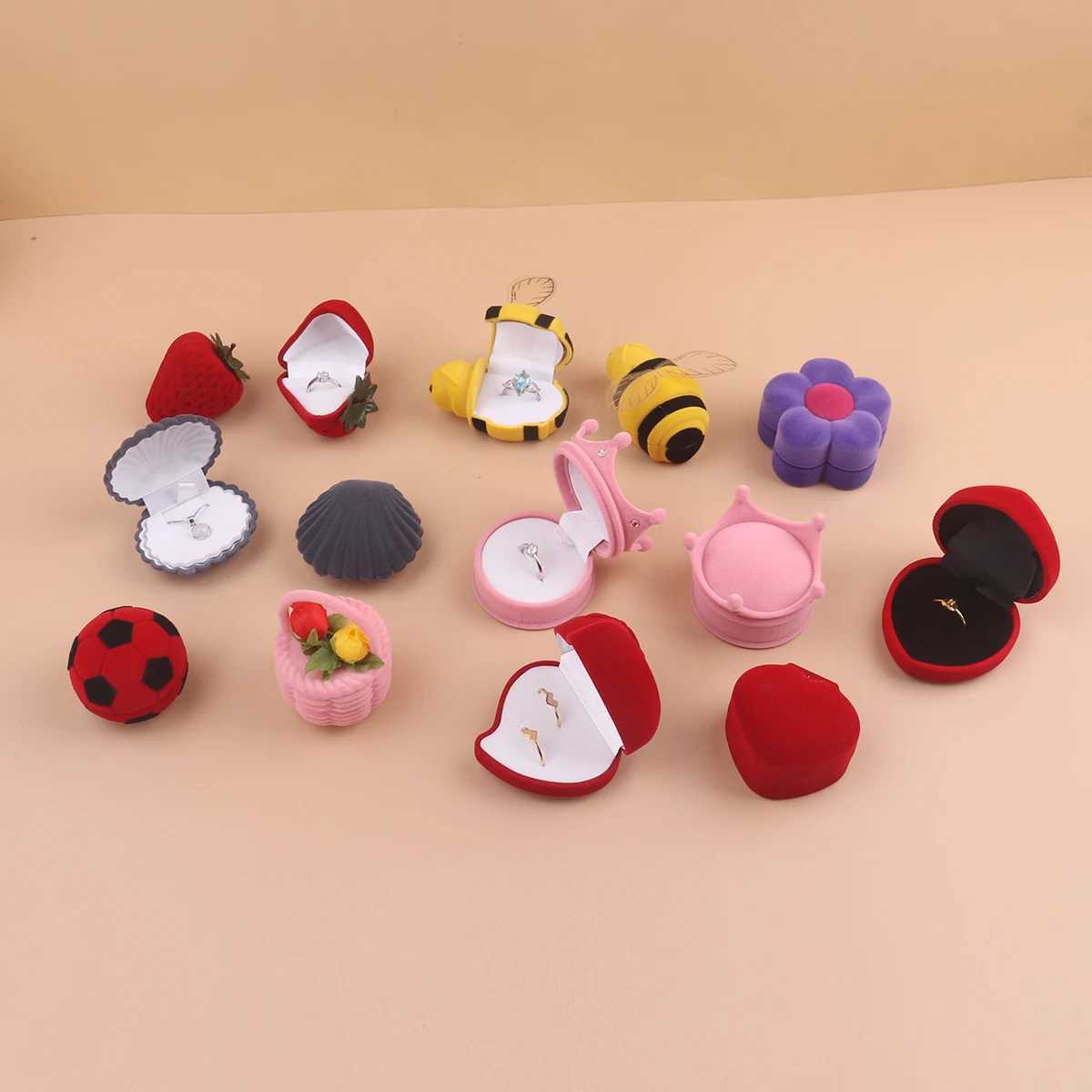 1 Velvet Bead Box Organizer Cute Animal Wedding Ring Box Fruit Storage Box Earrings Necklace Display Packaging Gift W241019