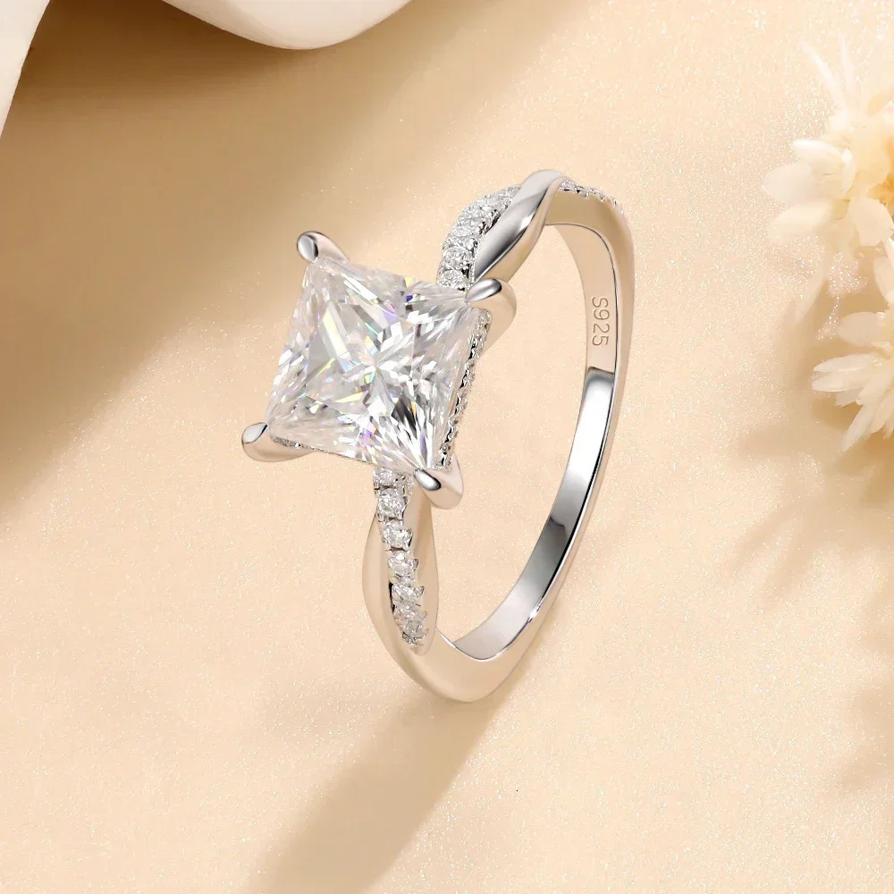 Real Card Ring 925 Pure Silver 2CT Laboratory Diamond Engagement Ring Female Princess Cutting D VVS1 Jewelry Gift 241007