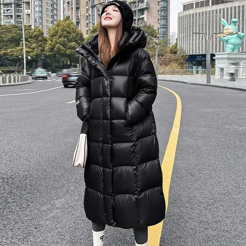 New Fashion Women Down Jacket Long Ultra-thick Parkas Black Hooded Warm Coats Winter Jackets for Women Lightweight Puffer CoatsX241019