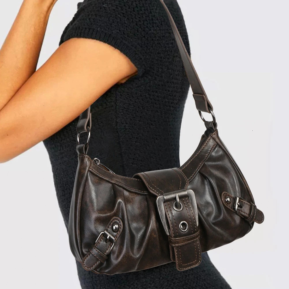 Womens pleated vagrant red shoulder bag womens PU leather clutch handbag wallet Y2K womens travel commuting bag 241018