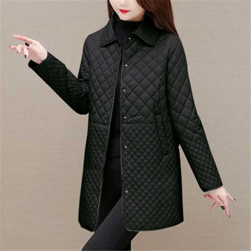 New Autumn Winter Women Diamond Grid Quilted Coats Fashion Oversized Female Korean Casual Thicken Warm Long Down Cotton JacketsX241019
