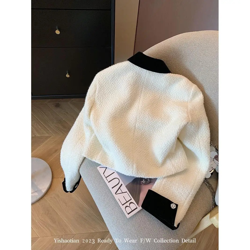 High Quality Diamonds Beading Woolen Tweed Jackets for Women French Elegant Short Coat Sweet Girls Fashion Fried Street Outwear 241019