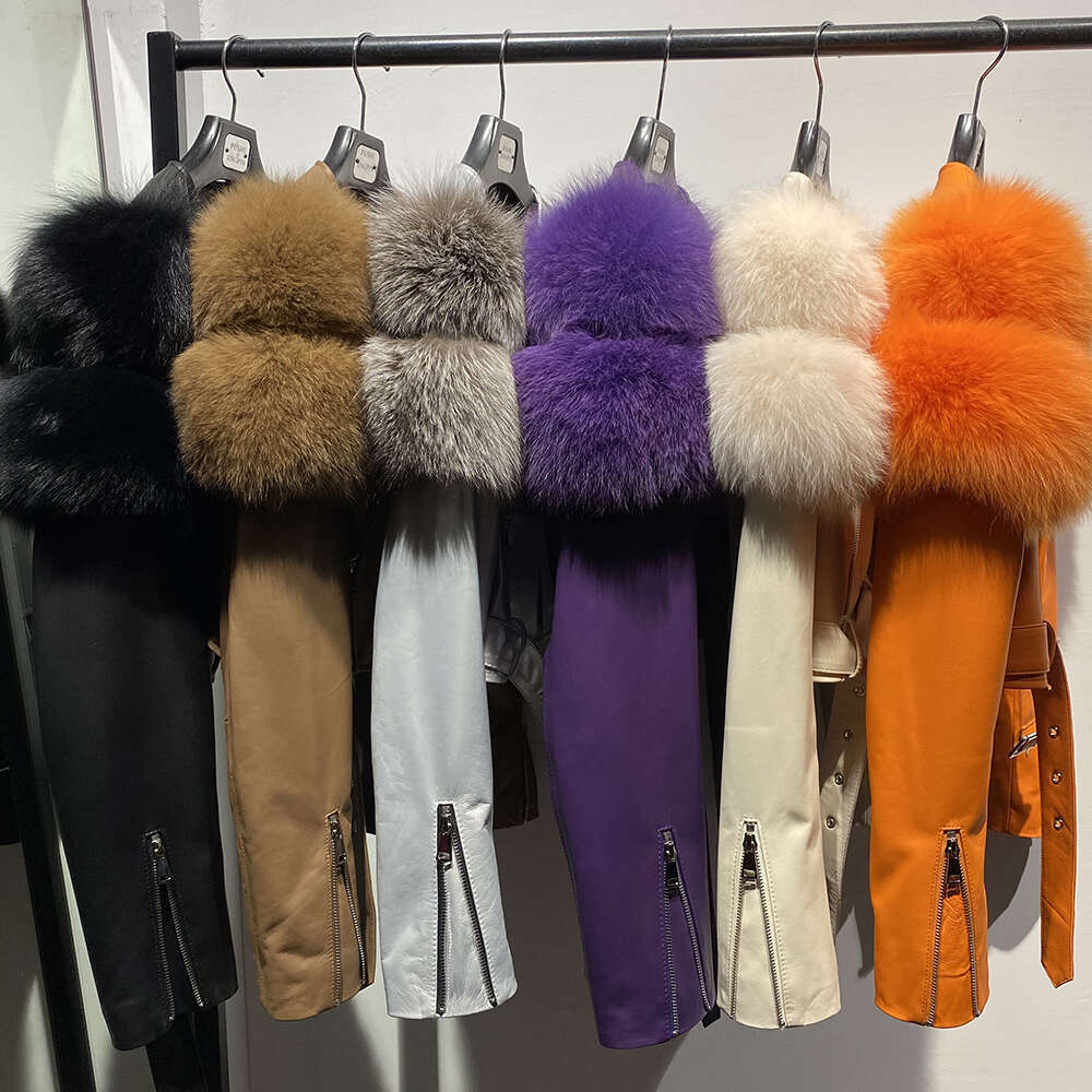 Yoloagain 2023 Autumn Natural Fox Fur Sleeve Genuine Cropped Women Shiny Sliver Leather Jacket Ladies