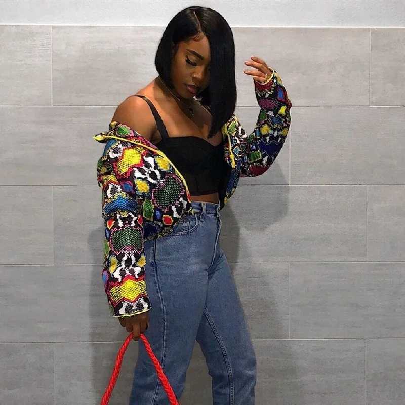 Women's Down Parkas ANJAMANOR Fashion Printed Bubble Jacket 2020 Winter Clothing Womens Parkas Zipper Cut Inflatable Jacket Clothing D30-EI40 Y24