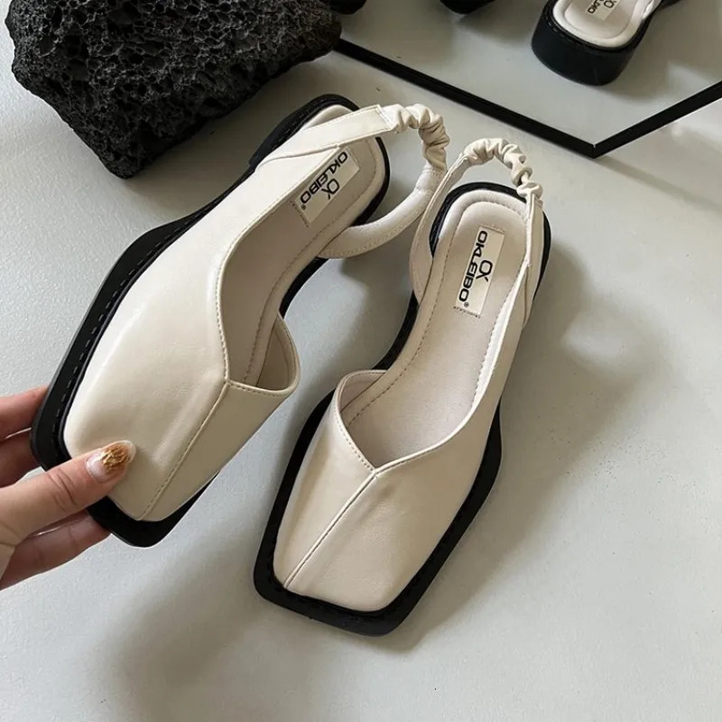 Summer Elegant Ladies Sandals 2024 Fashion Elastic Band Flat Heel Women Shallow Party Shoes Square Toe 241019