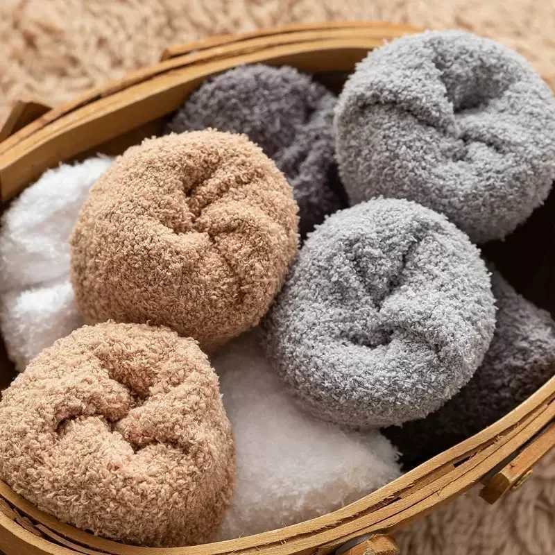 1/2Pairs Winter Warm Coral Fleece Socks for Men Solid Loose Sleeping Plush Sock Velvet Home Fluffy Stocking Thicken Thermal SockXJ241019