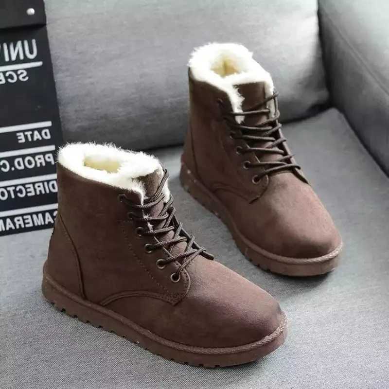 Womens long boots winter student long boots short tube warm lace flat shoes cold resistant and non slip Korean cotton ankle boots Y241019