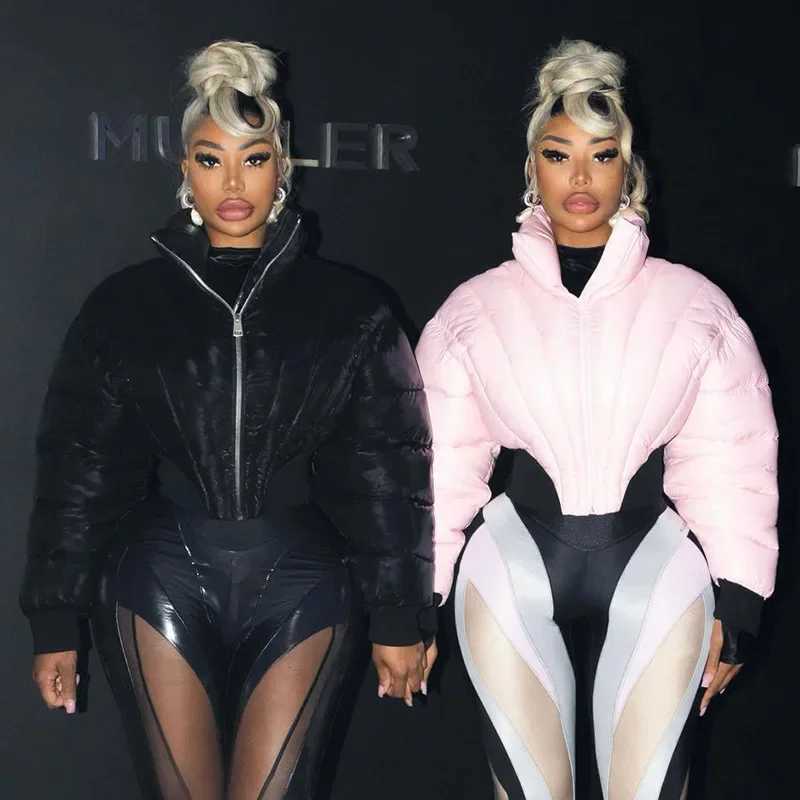 Womens Down Parkas Strt Womens Wide Shoulder Inflatable Jacket High Waist Heating Bubble Coats Ultra Thin Inflatable Jacket Parkas Zipper Cutting Par 