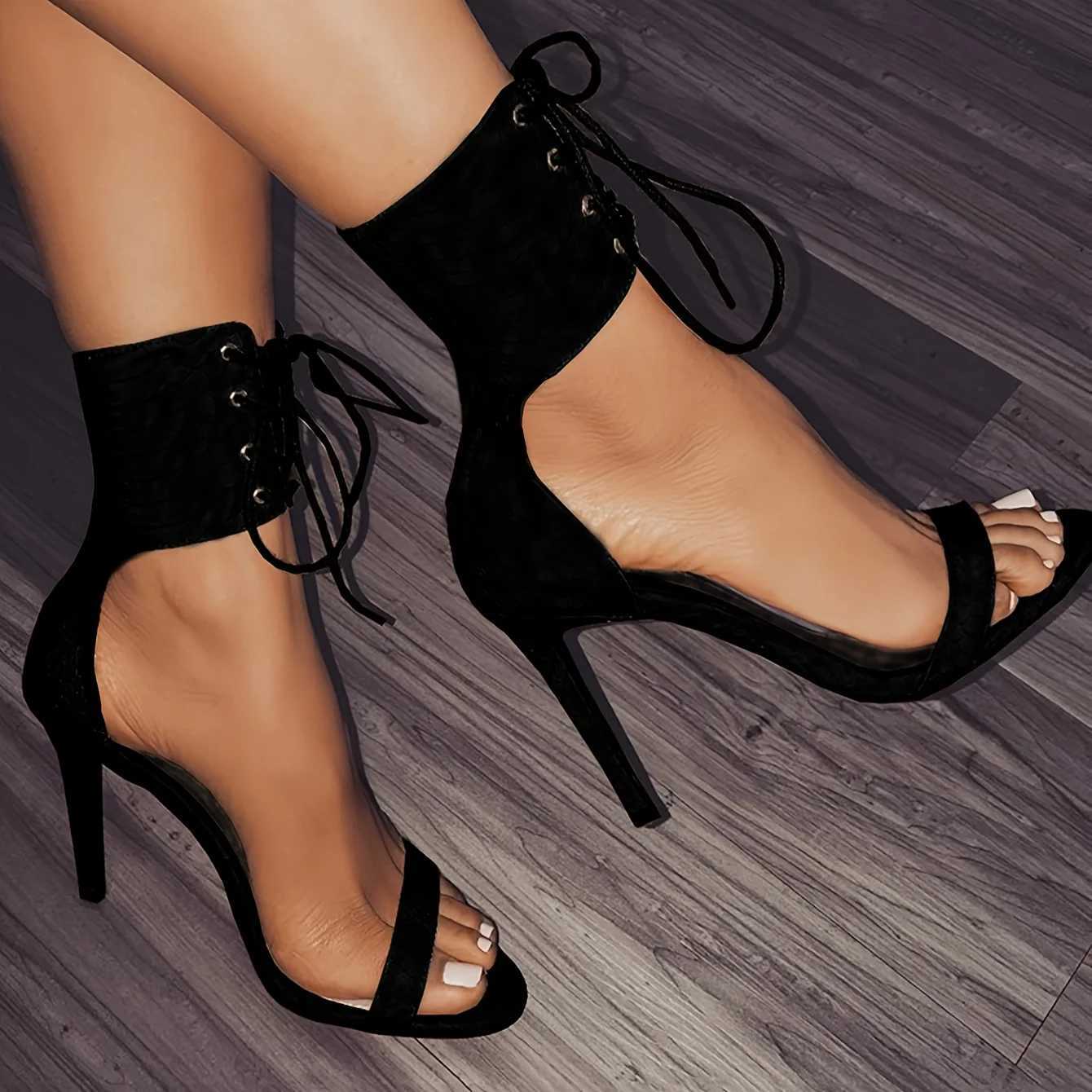 2024 Sexy Open Lace Hollow Cross Sandals Womens Roman Shoes Side Zipper Thin High Heels Cool New Design Pump Y241019