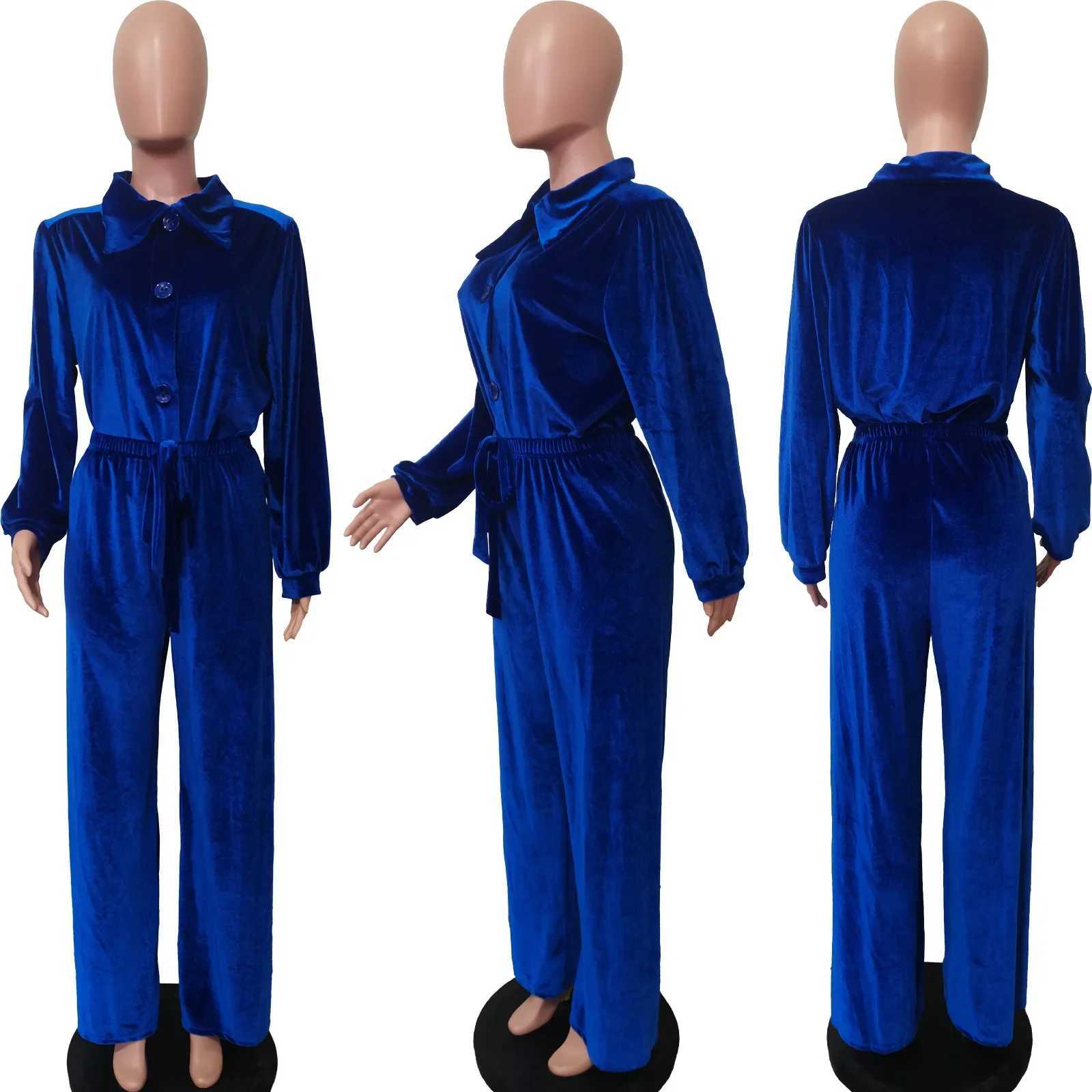 Women's Two Piece Pants CM.YAYA Velvet Womens Set Long Sleve Brushed Hem Shirt Jacket and Wide Leg Pants 2023 INS Two Piece Set Y24101929US