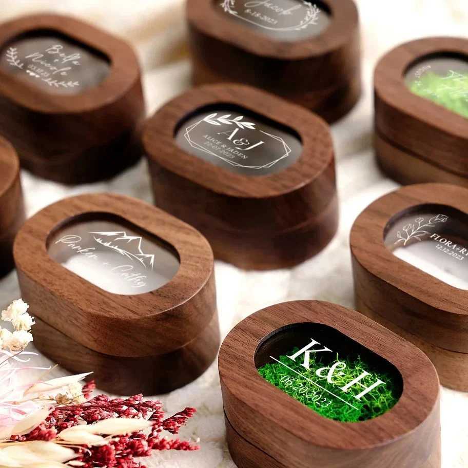 1 free customized wooden wedding ring box transparent personalized carving engagement proposal stand bride gift W241019