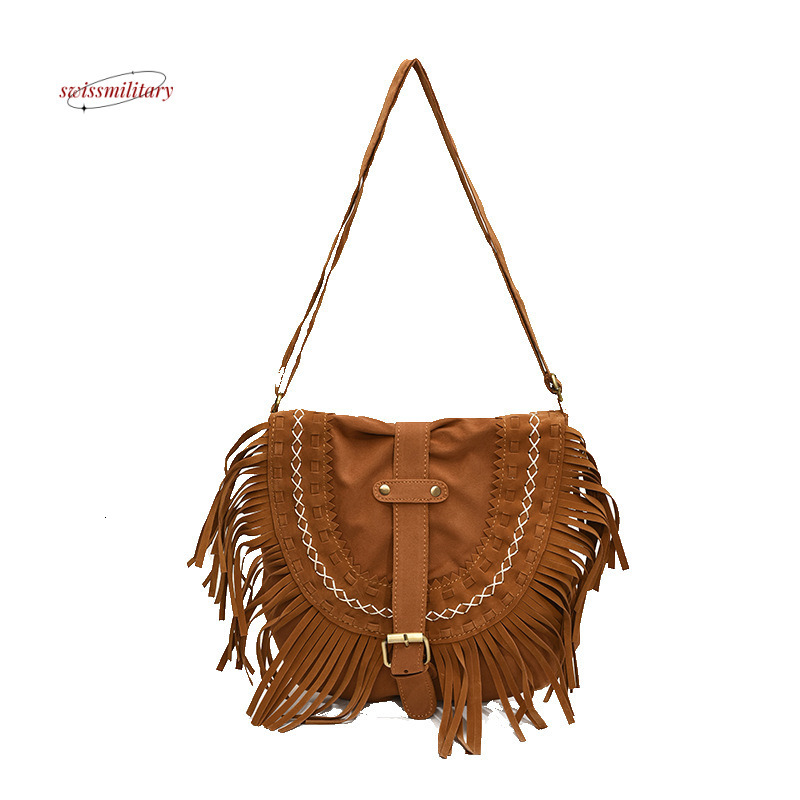 Tassel brown Western cowboy niche ethnic controversy, West Asia crossbody bag, women's trendy travel bag #39 swissmilitary
