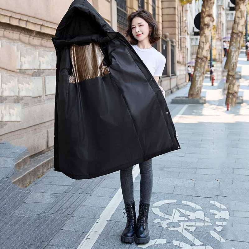 Female Hooded Cotton Down Jackets Fluff Clothing Outerwear Long Winter Maxi Long Women Coat Casual Loose Overcoat Jacket ParkaX241019