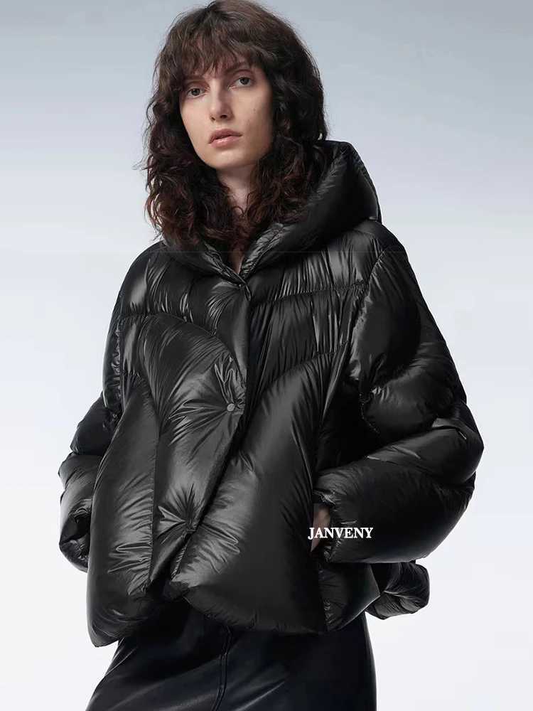 Women's Down Parkas Janveny New Winter lightweight fluffy down jacket for women solid color thick warm hooded Parka 90% white duck down casual ja