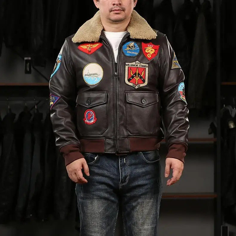 Men Pilot Genuine Leather Jacket Fashion 17 mark G1 pilot jacket Wool Collar Cowhide Winter Coats 241018