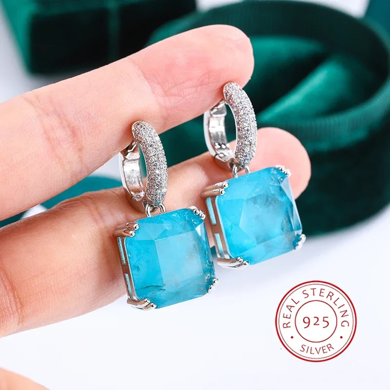 925 silver jadeite Paraiba stud earrings suitable for womens sparkling wedding parties exquisite jewelry bridal earrings luxury jewelry 241018