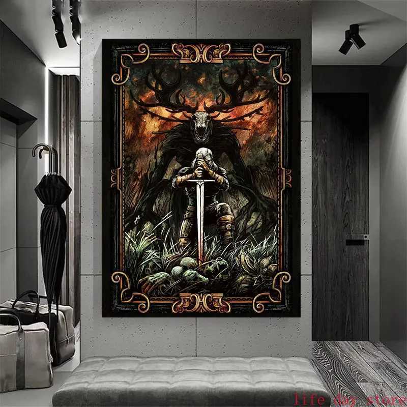 Game Art Geralt Poster Forest Canvas Painting Witcher Dungeon Horizon Zero Dawn Print Game Knight Living Room Wall Decor PictureXJ241016