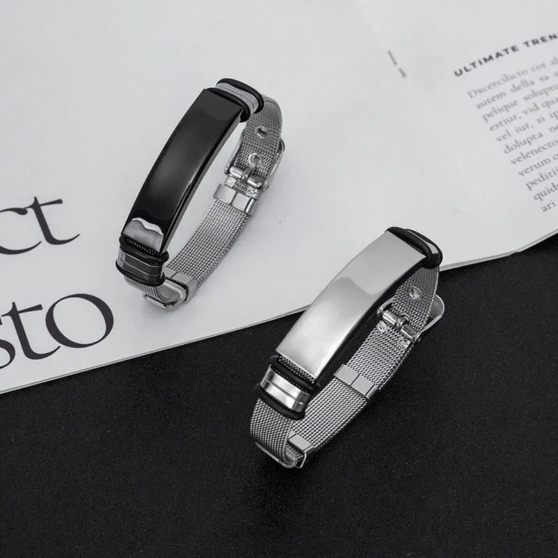 10 Simple and Stylish Punk Mens Steel Bracelets Laser Engravable Watch Straps Charm Bracelets 240925