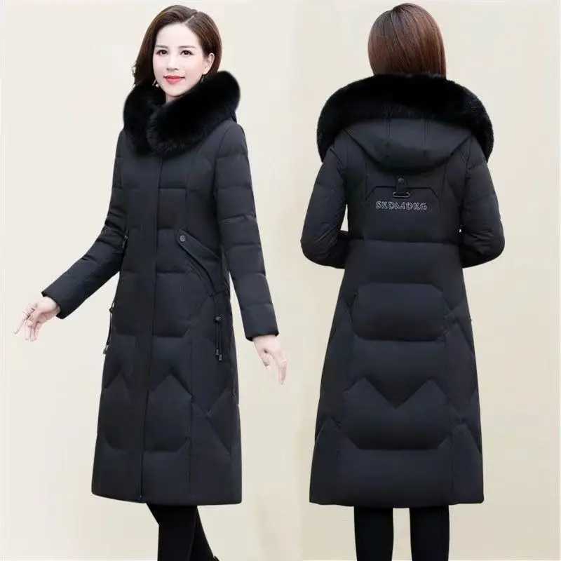 2024 New Korean Down Cotton CoatWomen Long Winter Puffer Parkas Thicken Warm Hooded Cotton-Padded Jacket Coat Zipper OvercoatX241019