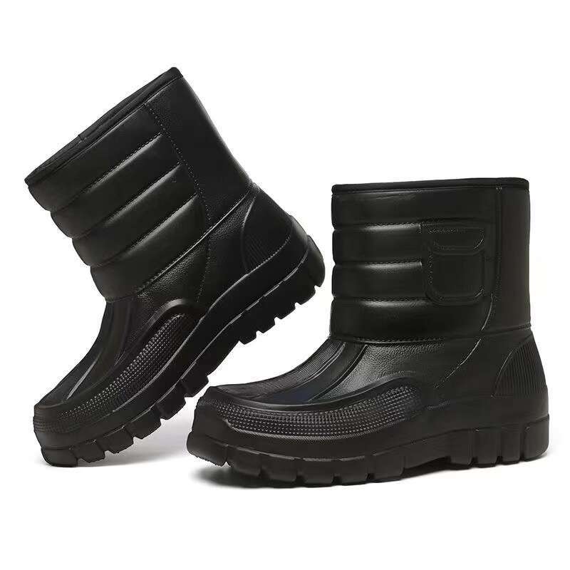 Extra Thick Winter Snow Boots Men Waterproof And Thickened Fishing Shoes With Integrated Fleece And Thickened Sole Rain Boots For Warmth Cotton Shoes 
