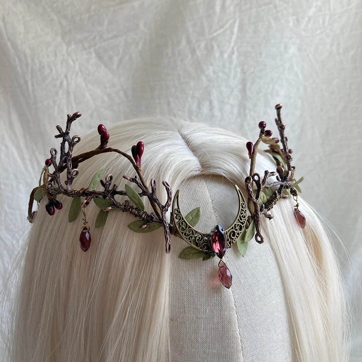 Moon Woodland Headwear with Branches Fairy Crown Elf Crown Female Wedding Bride Fairy Butterfly Costume Round Flowers 241018