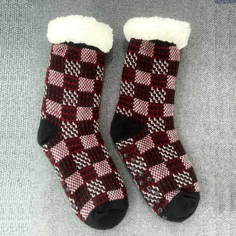 Fluffy Non Slip Socks Mens Plaid Winter Warm Short Cotton Thickened Home Sleeping Thermal Soft Anti Slip Floor Fuzzy Sock MaleXJ241019