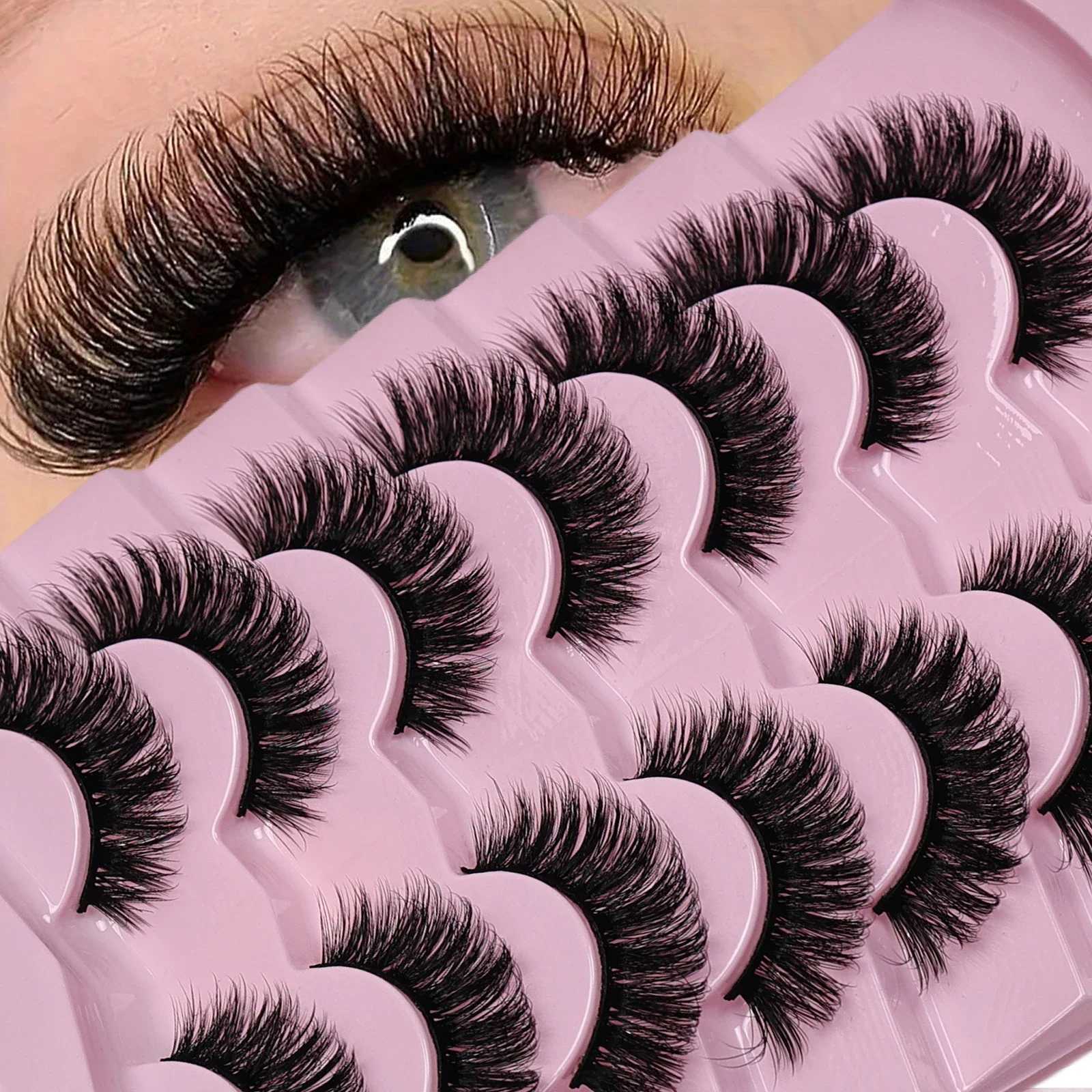 7 Pairs False Eyelashes Wispy Lashes Natural Look Fake Eyelashes Cat Eye Lashes Fake Fluffy Strip False Lashes PackXJ241019