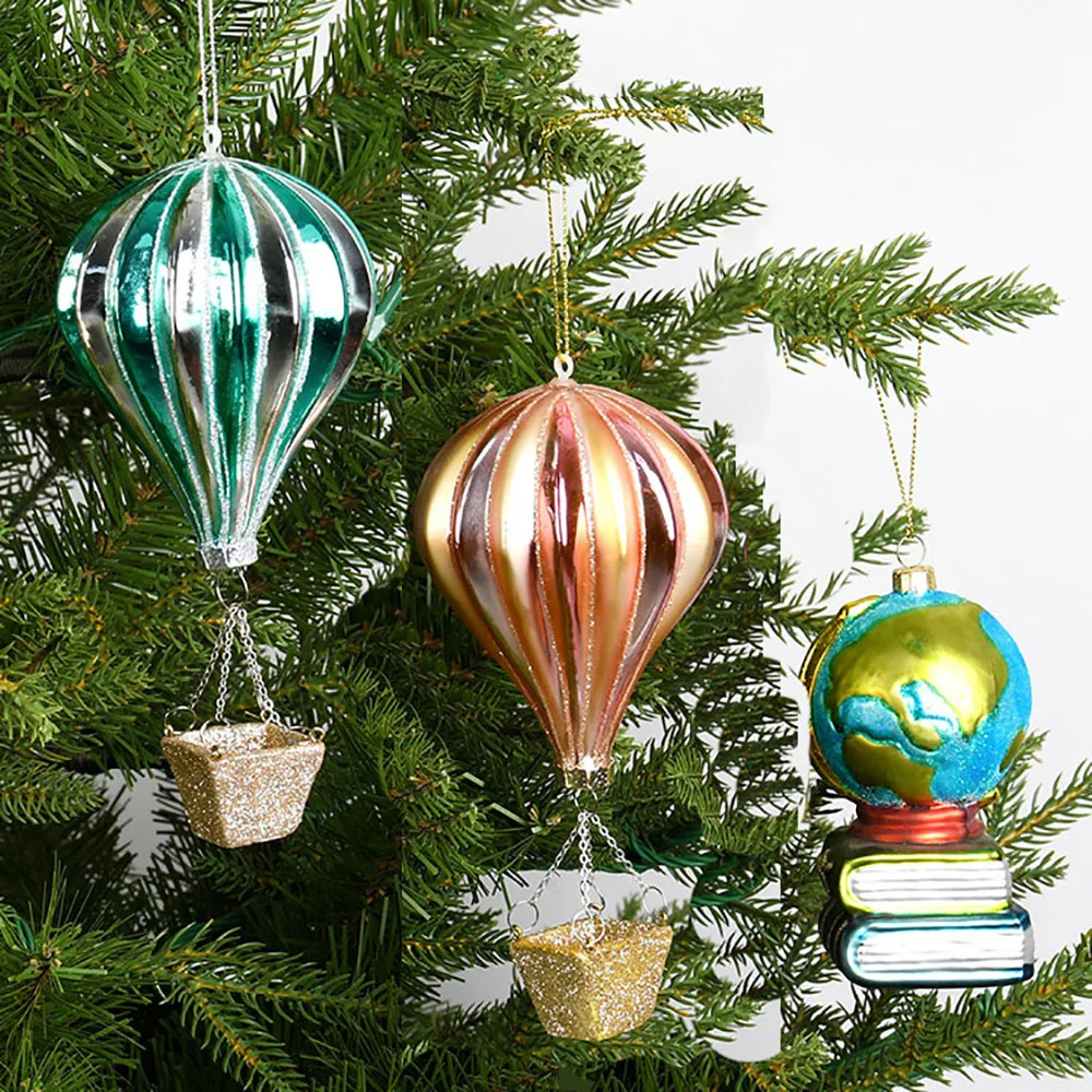 Glass Material Christmas Gifts Xmas Tree Hanging Decoration Astronaut Air Balloon Globe Pattern Home Ornaments Pendan 241018