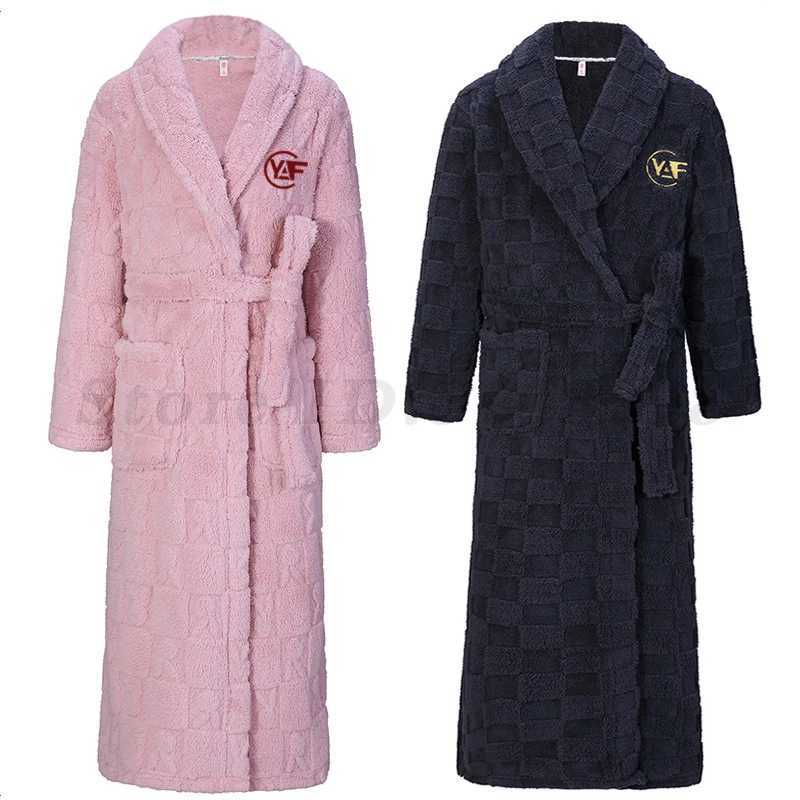 Winter Thick Coral Fleece Robe Men Sleepwear Oversize Long Kimono Bathrobe Gown Warm Flannel Nightwear Women Homewear LoungewearXJ241018