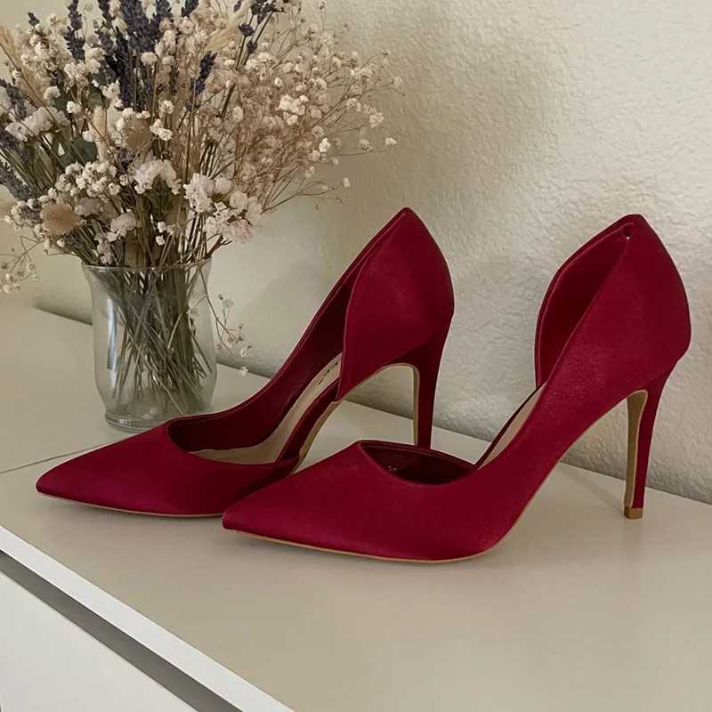 Wen fetish 9.5cm high H royal blue wine red pump satin high heels women Escarpins silk wedding party Pr hollow nt shoes Y250319
