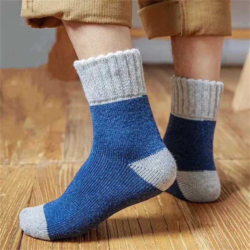 5Pairs/Wool Socks Winter Mens Super Thick Merino High Quality Wool Fashion Color Casual Warm Mid-tube Socks Plus Size EU38-46XJ241019
