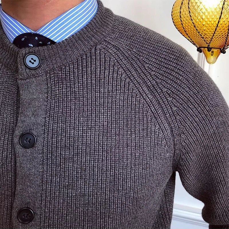 Vintage Buttoned Crew Neck Sweater Mens Cardigans Solid Color Long Sleeve Casual Knitted Jackets For Men Fall Winter Sweaters 241007