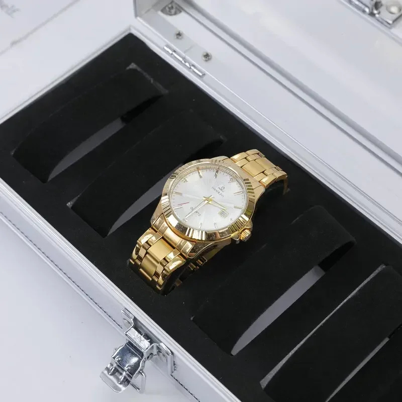 Useful aluminum alloy watch box with 12 grid slots jewelry watch display storage box square case back rectangular watch stand 241007