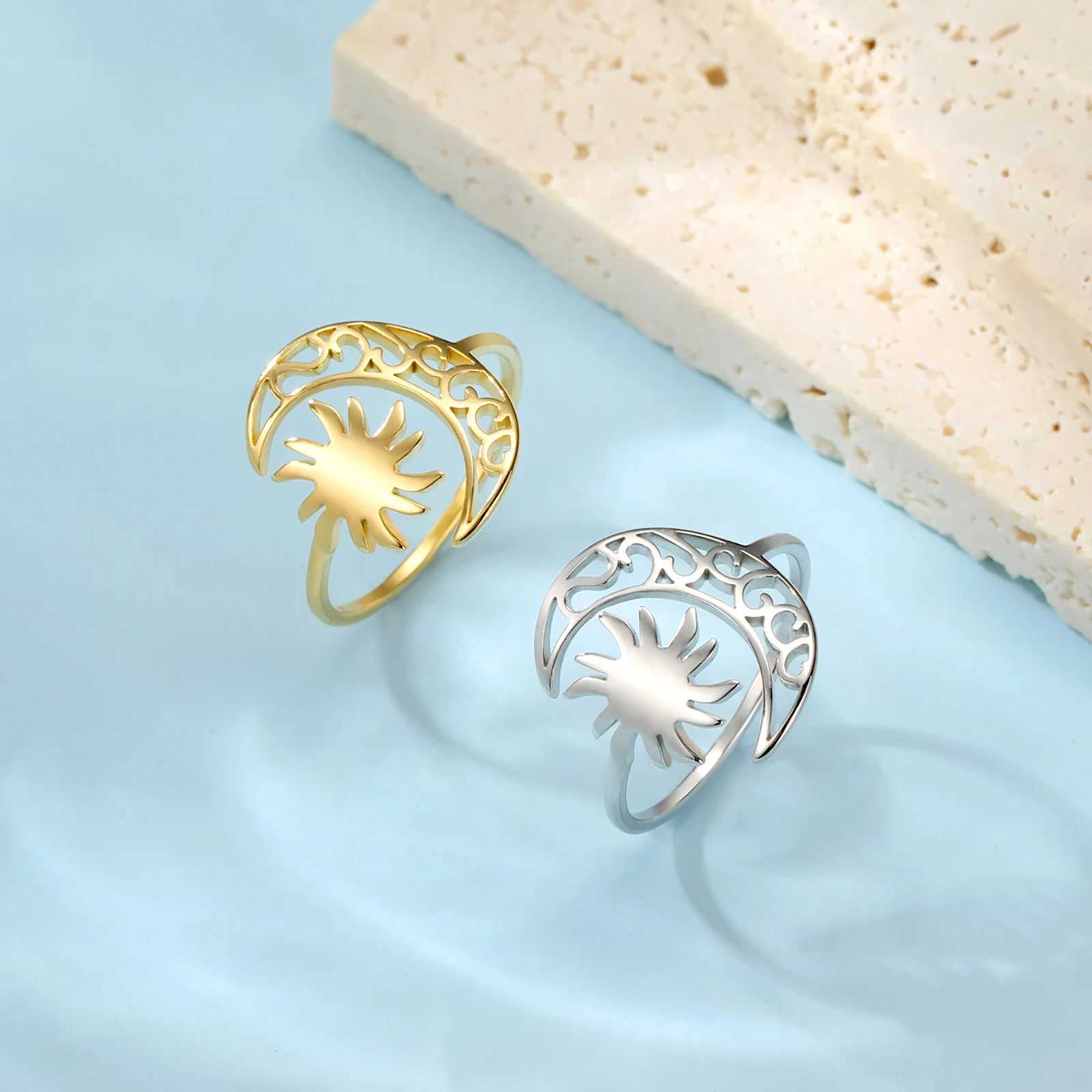 Skyrim Crescent Sun Ring Womens Stainless Steel Open Finger Ring Fashion Bohemian Jewelry Birthday Gift Wholesale Y241019