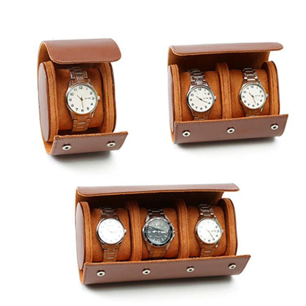 1/2/3- Watch Roll Travel Box Portable Retro Leather Watch Display Box Storage Box Watch Organizer Mens Christmas Gift 241018
