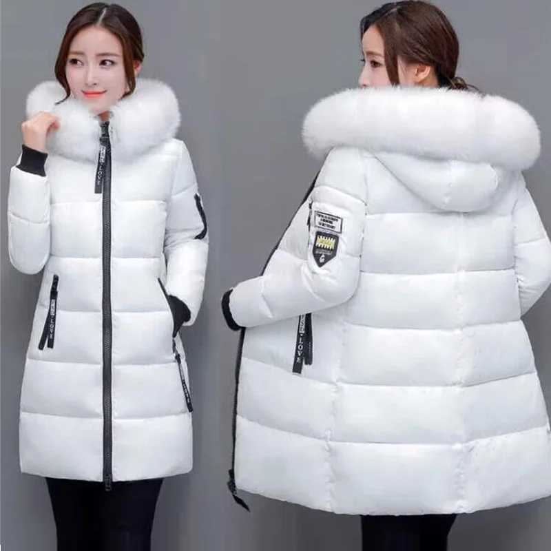 Fashion Coats Winter Jacket Women Parka New 2023 Hooded Long Female Coat Office Lady Warm Down Jacket Fake Fur Winter Coat WomenX241019