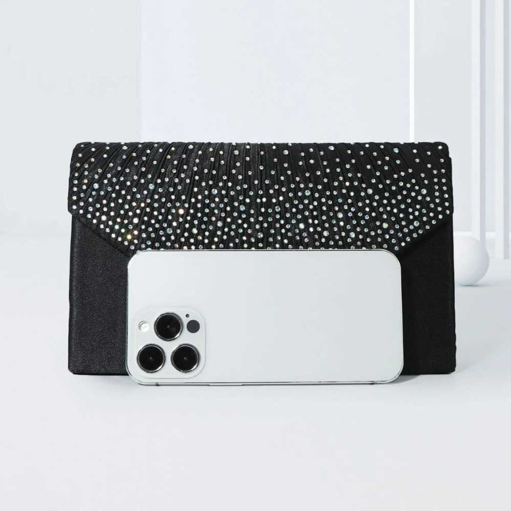 Elegant rhinestone evening bag womens pleated clutch wallet luxurious flip handbag used for weddings parties dances and banquets Y241019