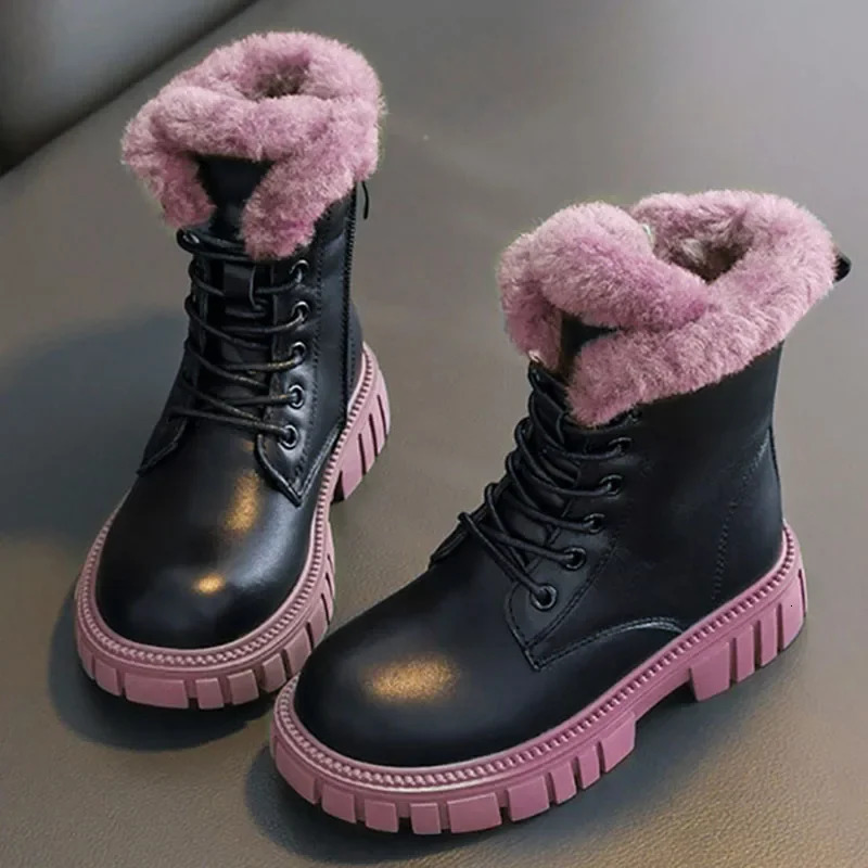 2024 Winter Fashion Boots For Girls Thick Warm Faux Fur Snow Softsoled Antislippery Children Shoes 241019 4