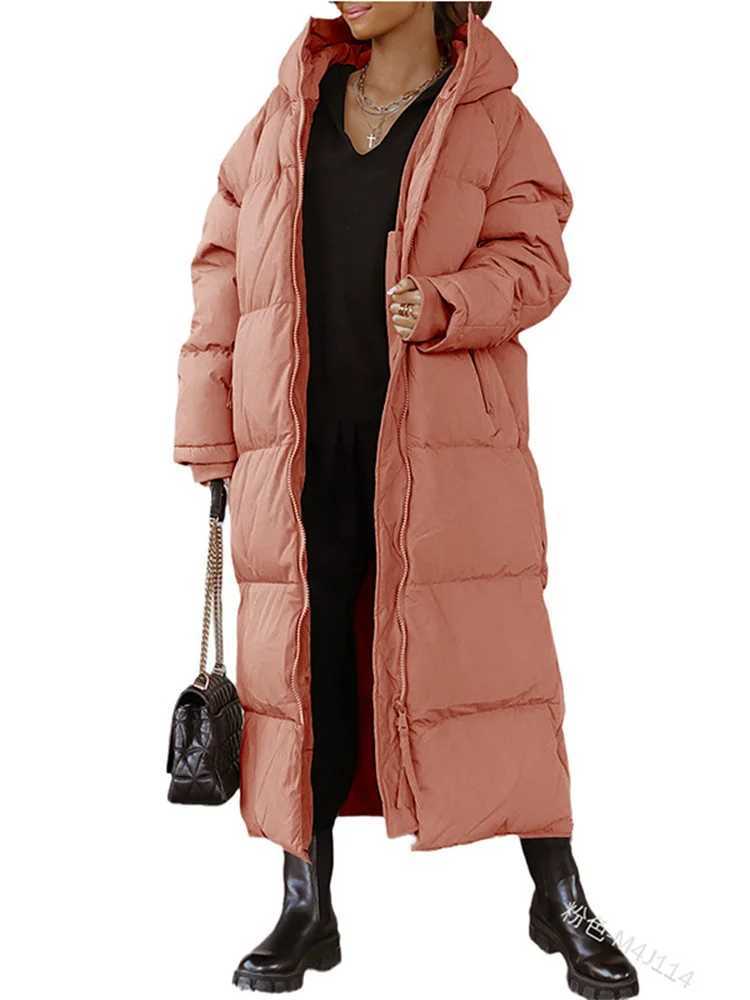 Wmstar Women Coat New Winter Thickened Loose Style Long Sleeve Solid Color Windproof Warm Hooded Down Cotton Padded Long JacketX241019