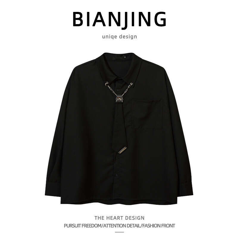 shanshi Men's shirts American style tie long sleeve in spring autumn trendy versatile high-end personalized and cool casual shirt for men