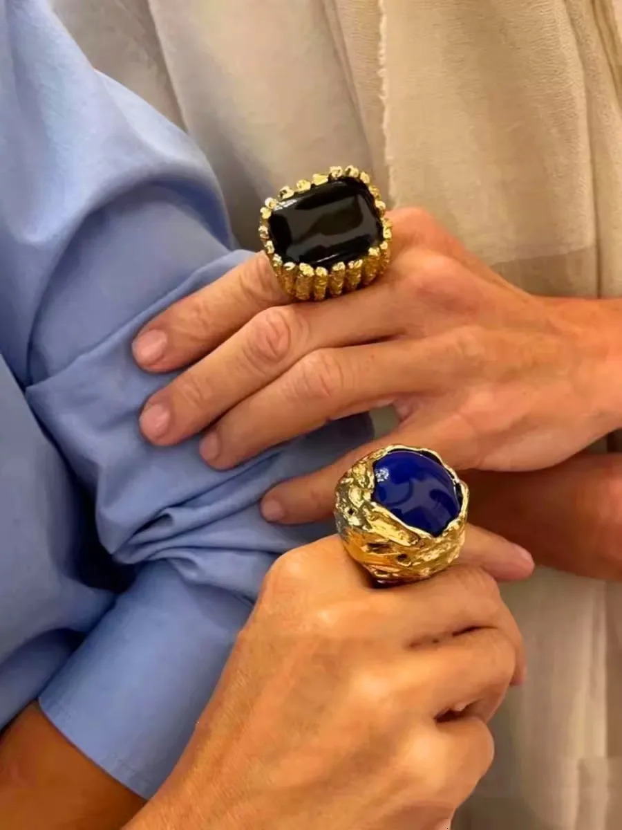 2024 Agate Crystal Open Ring Gold Metal Natural Stone Womens Jewelry Elegant Party Birthday Gift 241018