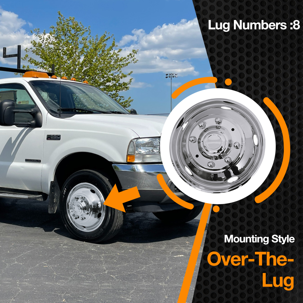 Stainless Steel Dually Wheel Caps with 8 Lugs & 5 Handhole Design - Compatible with 1999-2002 Ford F Series