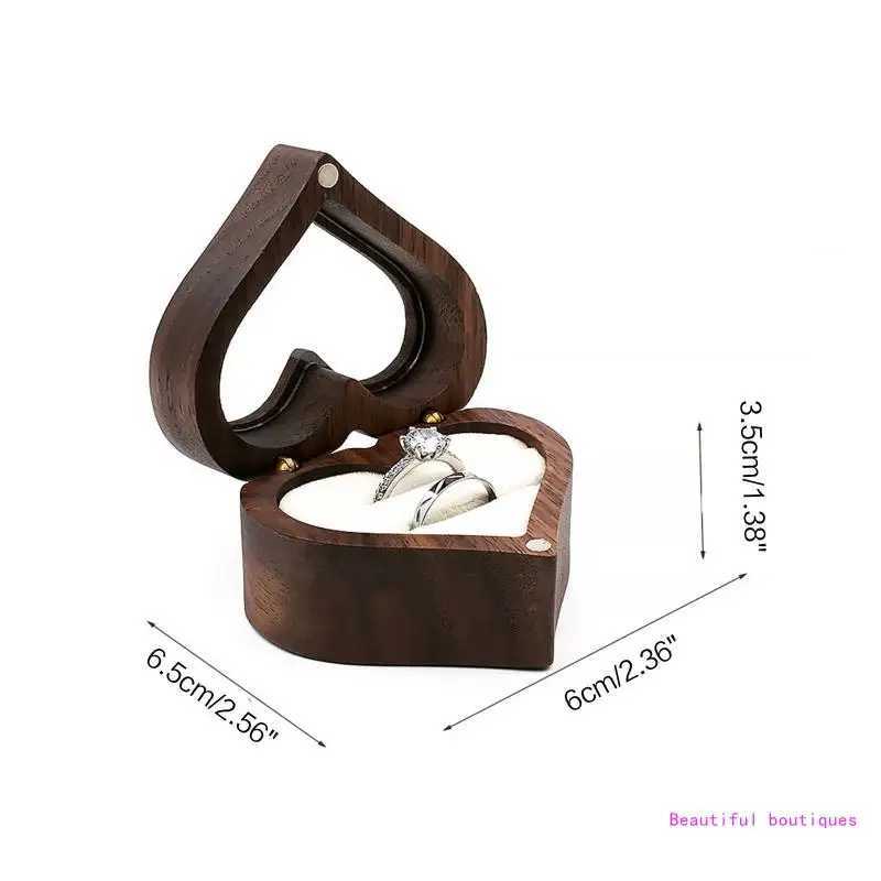 Wedding Love Ring Box Walnut Pair Ring Storage Packaging Gift Box Heart shaped Wooden Box Earrings Jewelry Box W241019