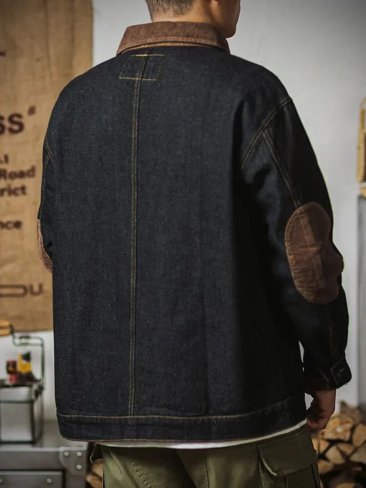 Jeans Coat for Men Vintage Black Aesthetic Denim Jackets Man Cargo Spliced Low Cost Big Size Large Outwear Korea in Lowest Price 241007