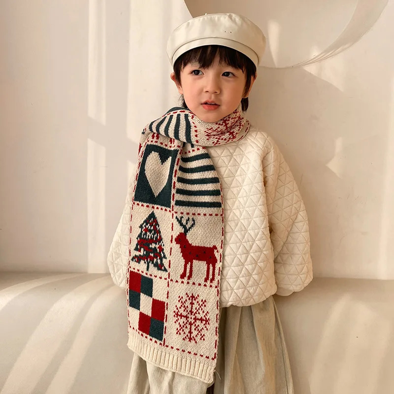 Winter Korean Fashion Childrens Scarf Year Knitted Baby Shawl Wool Neck Packaging Childrens Accessories Childrens Scarf 241019
