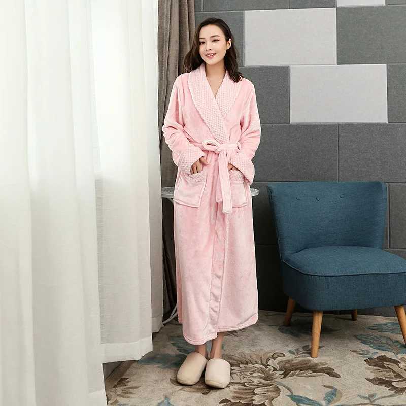 Womens Mens Winter Long Pajamas Warm Flannel Sleepwear Bathrobe Night-Robe Robe Long Sleeve Comfort Leisure WearXJ241018