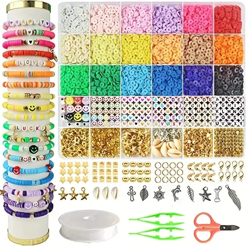 26 Bohemian DIY Soft Clay Bead Accessories String Bracelet Loose Bead Diaphragm Smile Face Bead Soft Clay Set 241018