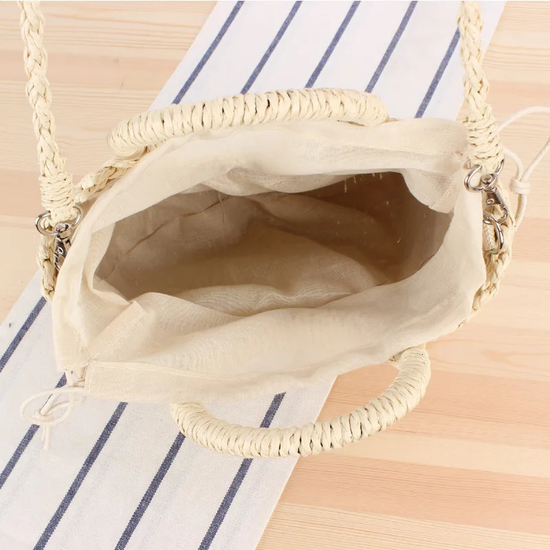 Summer Womens Handmade Beach Bag Weaving Womens Straw Bag Packaging Beach Bag Moon shaped Top Handbag 241018